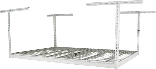 MonsterRax Overhead Garage Storage Racks 4x6, Ceiling Mounted Shelving, Adjustable Hanging Storage Organizer, Heavy Duty Steel, Holds 500 Pounds, Color: White, Adjusts 24"-45” off Ceiling