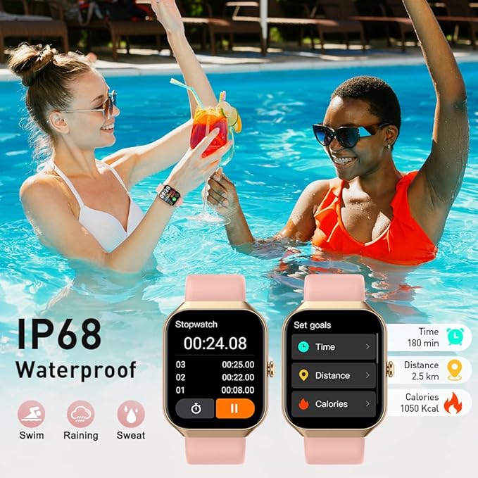 Smart Watch(Answer/Make Call), 1.96" HD Smartwatch for Women, 2025 Fitness Watch with 110+ Sport Modes/Heart Rate/Sleep Monitor/Pedometer, IP68 Waterproof Fitness Activity Tracker for Android iOS Pink