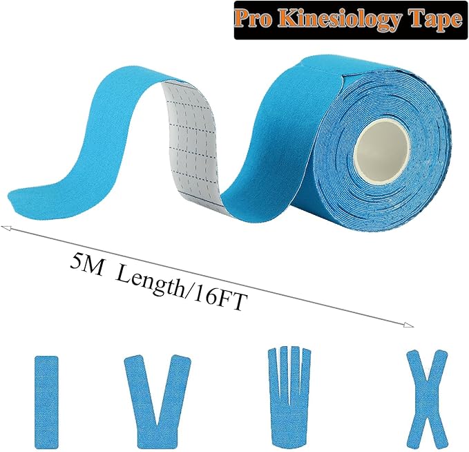 Kinesiology Tape Pro Athletic Sports Breathable Latex Free Tape for Ankle Knees Elastic Running Tennis Swimming Football Sports Activities Tapes(3 Rolls,60 Precut Strips,Blue)