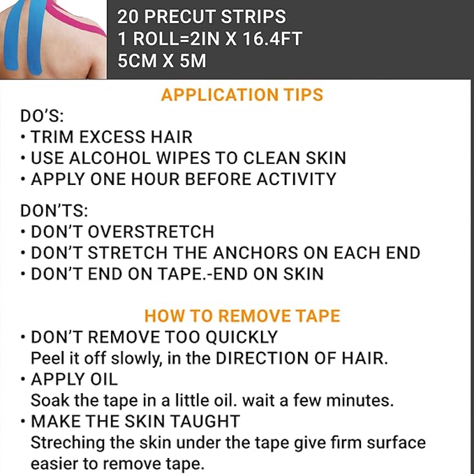 JB Tape Precut Kinesiology Strips 4 Rolls | 80 Count, 10" | Elastic, Latex-Free, Water Resistant | Athletic Sports Tape for Body, Joint & Muscle Support | Blue