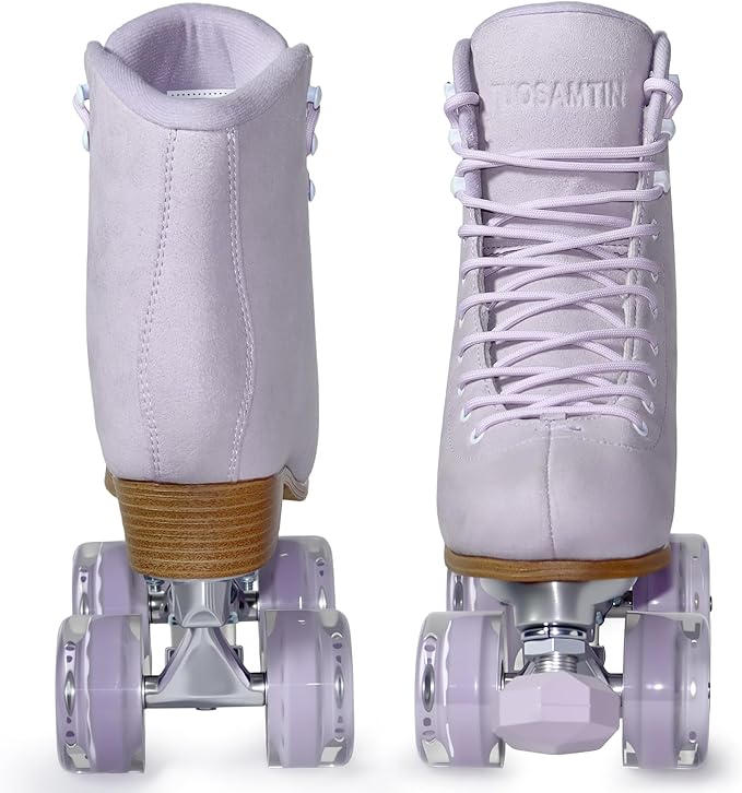 Roller Skates for Women or Men with Height Adjustable Rubber Stoppers Retro Suede Quad Roller Skates for Outdoor and Indoor