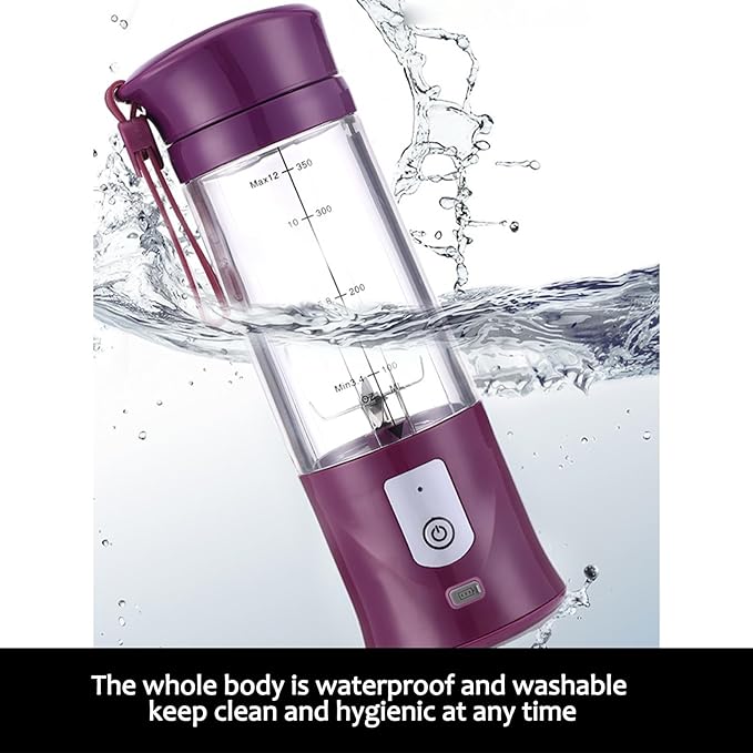 Portable Personal Blender,13OZ Cordless Juicer Cup,Serrated 6 Blade,with Filter,USB Rechargeable and Self Cleaning,Ideal for Smoothies,Ice Blending,Juicing,Mini Blender for Travel Sports Outgoing