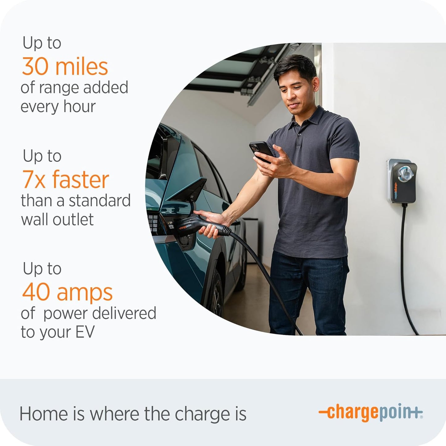 ChargePoint HomeFlex Level 2 EV Charger J1772, NEMA 6-50 Plug for Electric Car - Fast Smart Battery Power Charging at Home for Electric Automobile Vehicles