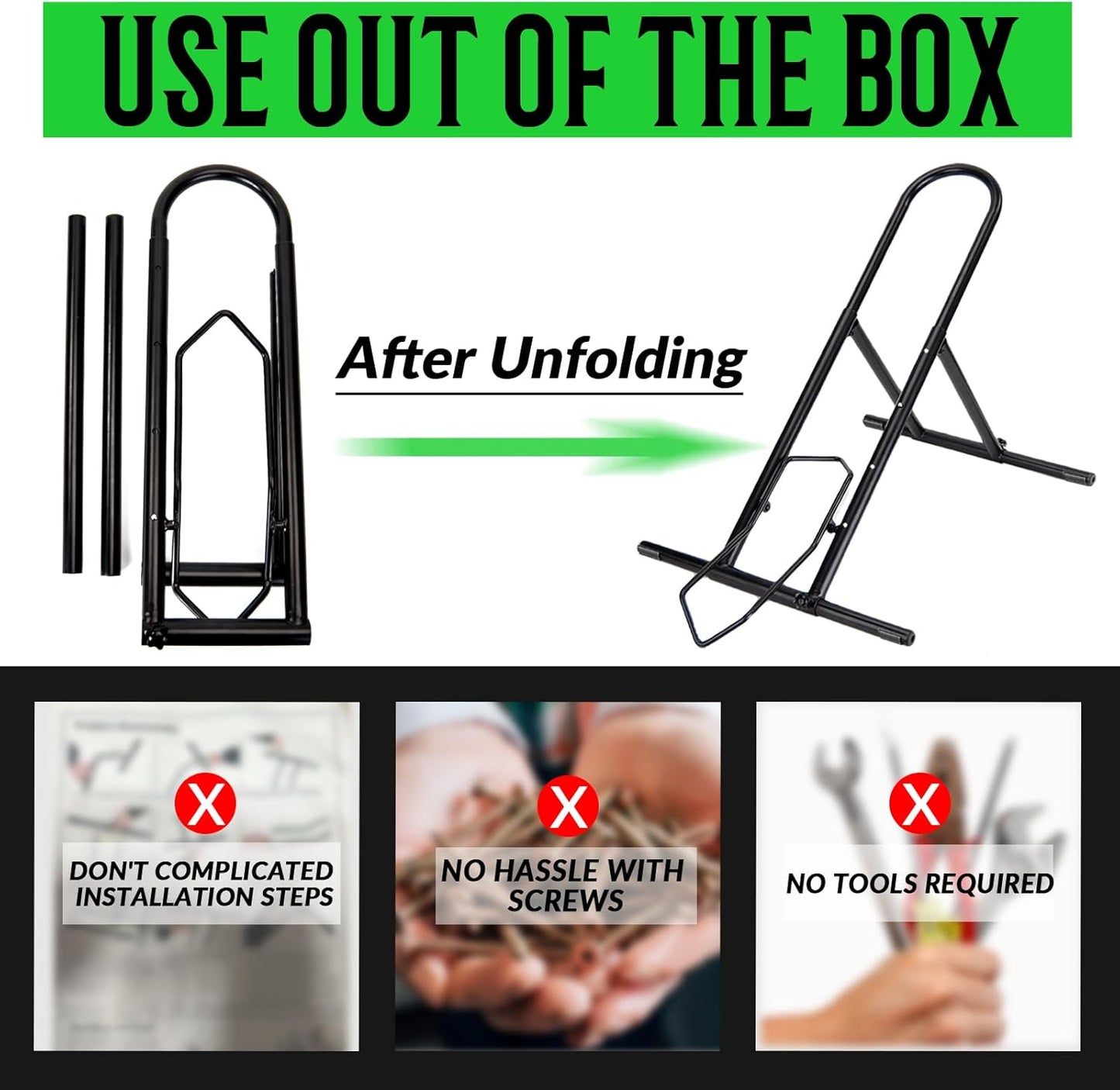 Folding Bike Floor Stand Rack, Portable Bicycle Parking Rack Storage for Garage/Home, Fit 16”-29” Mountain Road Bikes(1 bike rack)