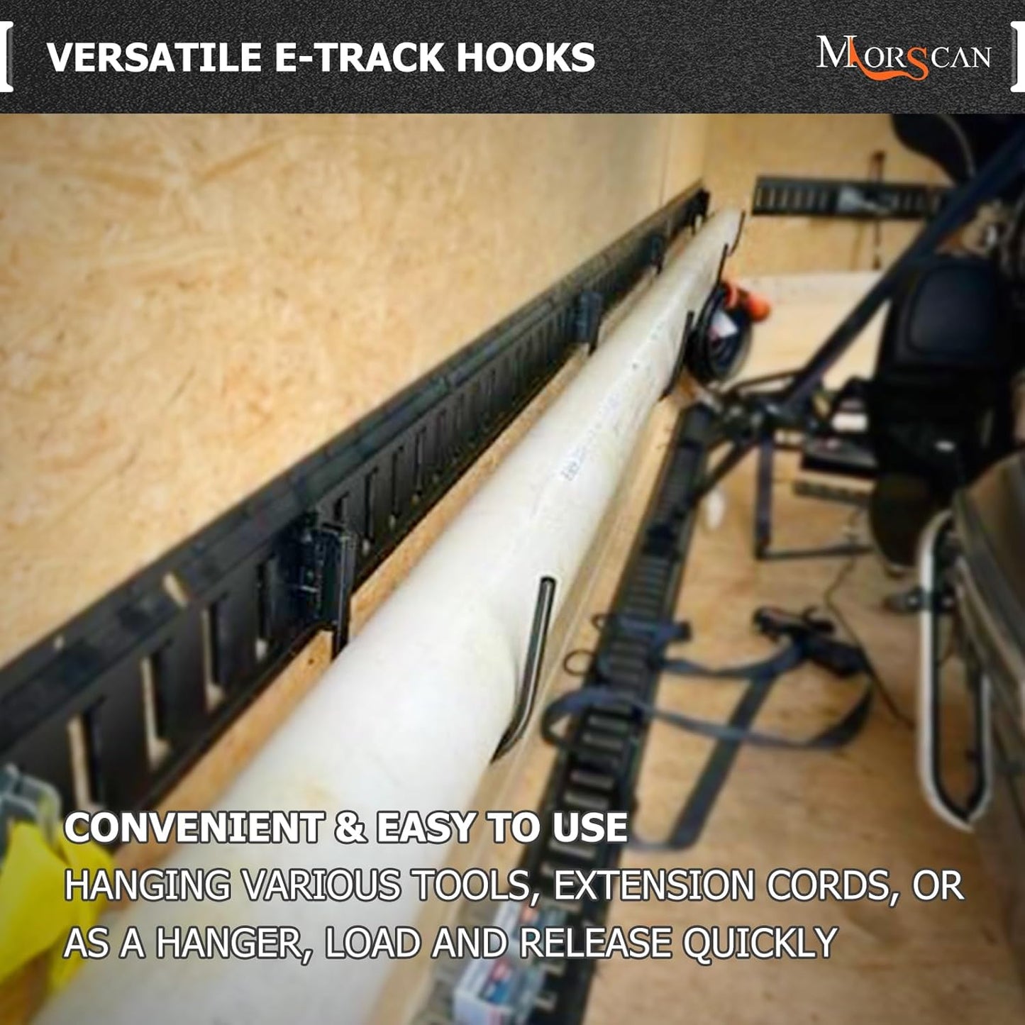 4-Pack 4" E Track J Hooks, Heavy Duty Black Steel Hanger 1,400lbs Break Strength E-Track Tie Down Accessories for Box Truck, Enclosed Trailer, Garage, Vans, Warehouse, Workshop