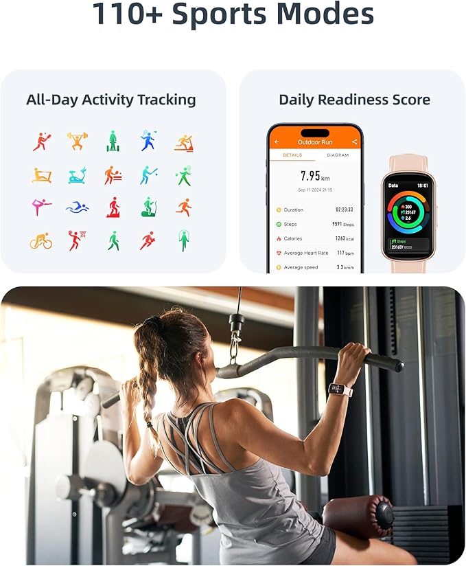 Parsonver Fitness Tracker with Step Counter/Calories/Stopwatch, Health Activity Tracker with Heart Rate Sleep Monitor, IP68 Waterproof Smart Watch 110+ Sport Modes Pedometer Watch for Women, Rose Gold