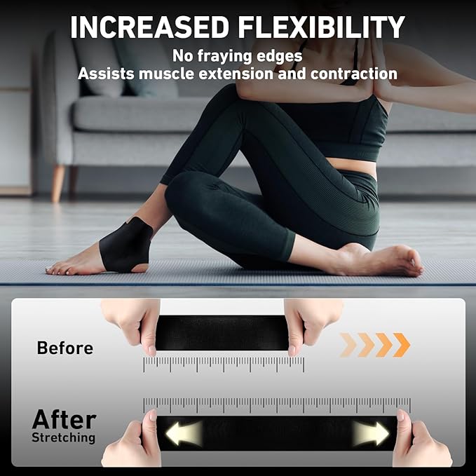 Kinesiology Tape for Ankle, KTQUICK 12 Count Ankle Tape Precut, Original Cotton Waterproof & Breathable, Enhance Elastic Kinesiology Athletic Tape for Ankle Support and Muscle to More Sports (Black)