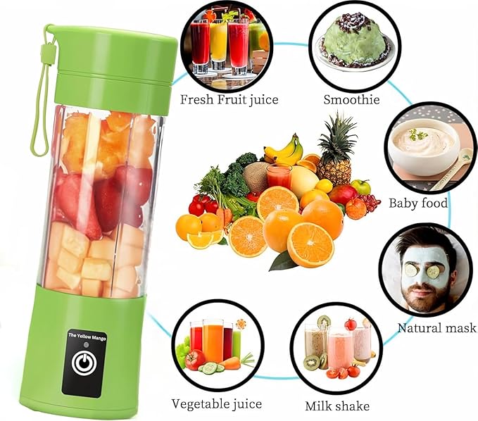 Portable Blender,Mini 6-blade Mixer for Smoothie,Milkshake, Juice, Mobile Hand juicer With USB Rechargeable For Travel, office, picnic, fitness (Green)