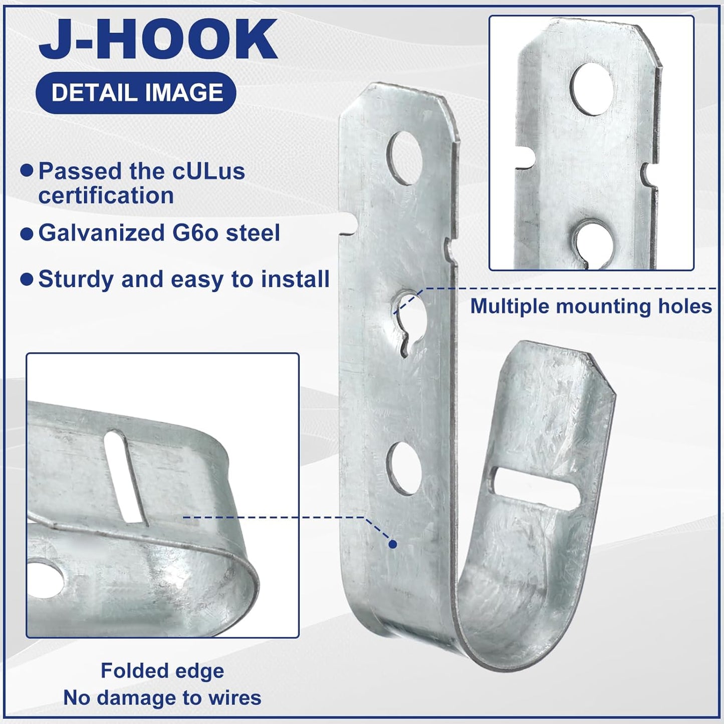 Gisafai Cable Support J Hook, Cable Hooks for Hanging, Heavy Duty Metal Hooks for Wire Management, G60 Galvanized Steel(3/4 Inch)