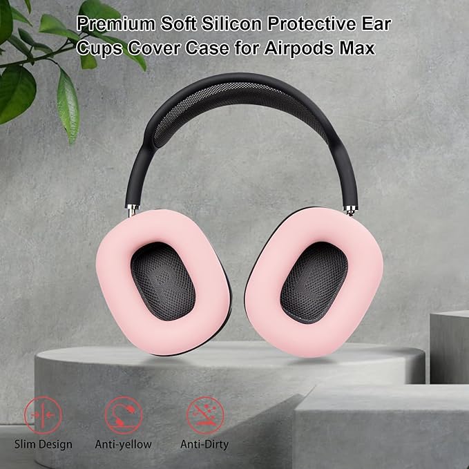 for AirPods Max EarPad Case, EarCups Cover Protector, Soft Silicon EarPad Cover for AirPods Max, Anti-Scratch No-Yellow Sweatproof Washable - Pink