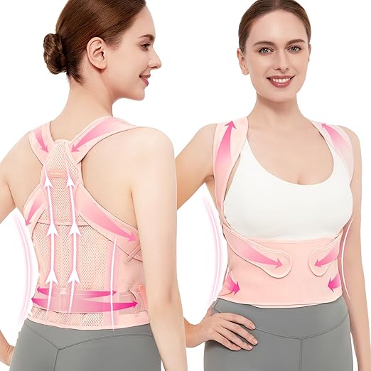 Women Posture Corrector Support for Back: Relieve Upper Back Pain Straighten Body (Pink, Medium)