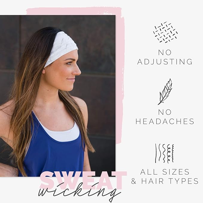 Maven Thread Workout Headbands for Women, 2Pack - 4 inch Thick Wide, Non Slip Sweatbands for Women, Ideal for Exercise, Gym Hairband for Athletic Workouts and Yoga, Black Marble