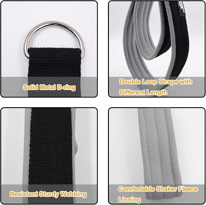 1 Pair Enhanced Pilates Double Loop Straps for Reformer, Thickened D-Ring Handle Straps, Yoga Exercise Accessories in 2 Lengths and Multicolor for Home Gym Workout