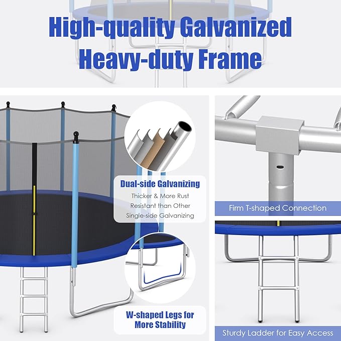 GYMAX Trampoline, 8FT 10FT 12FT 14FT 15FT 16FT Recreational Trampolines w/Safety Enclosure Net & Ladder - ASTM Certificated, Outdoor Trampoline for Kids and Adults
