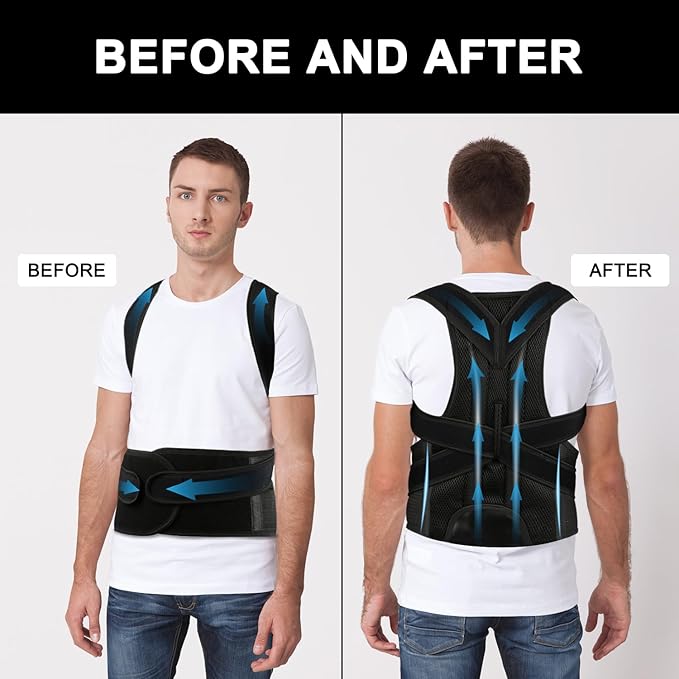 Back Brace Posture Corrector for Men and Women - Improve Posture, Lower Back and Waist Pain, Full Lumbar Support, Shoulder and Neck Stretcher, Adjustable Straps and Breathable Material M(29"-33")