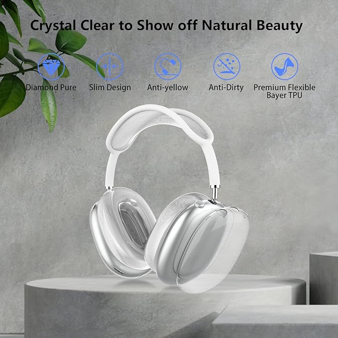 for AirPods Max Case Clear,with Earpad Case Cover/Ear Cups Skin,Soft TPU Protector for Airpods Max Cover,Anti-Scratch No-YellowTransparent Protective AirPod Max Accessories-Clear