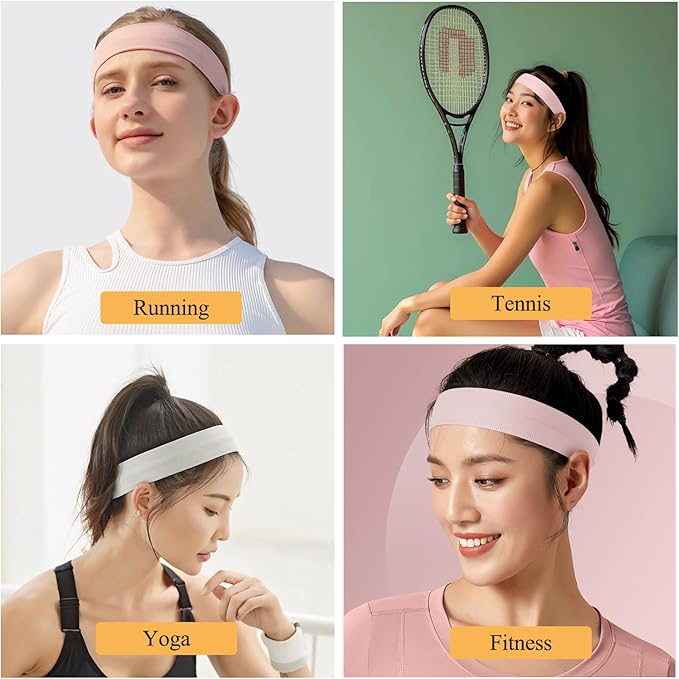 Sweat Headbands for Women 4Packs Elastic Headbands for Women Non Slip Wide Headband Soft Stretchy Hair Bands for Yoga Workout Running