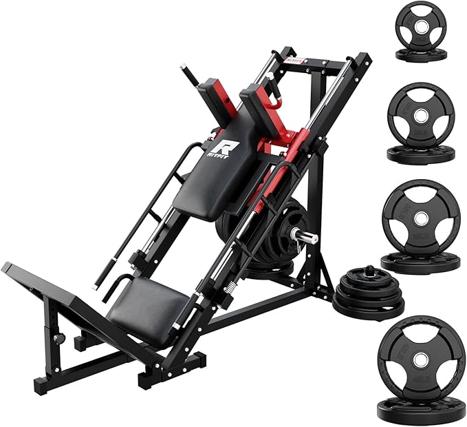 RitFit Adjustable Leg Press and Hack Squat Machine with Weight Plate Set, Professional Home Gym Equipment with Linear Bearings, Specialized for Complete Lower Body Workouts and Weight Storage Posts
