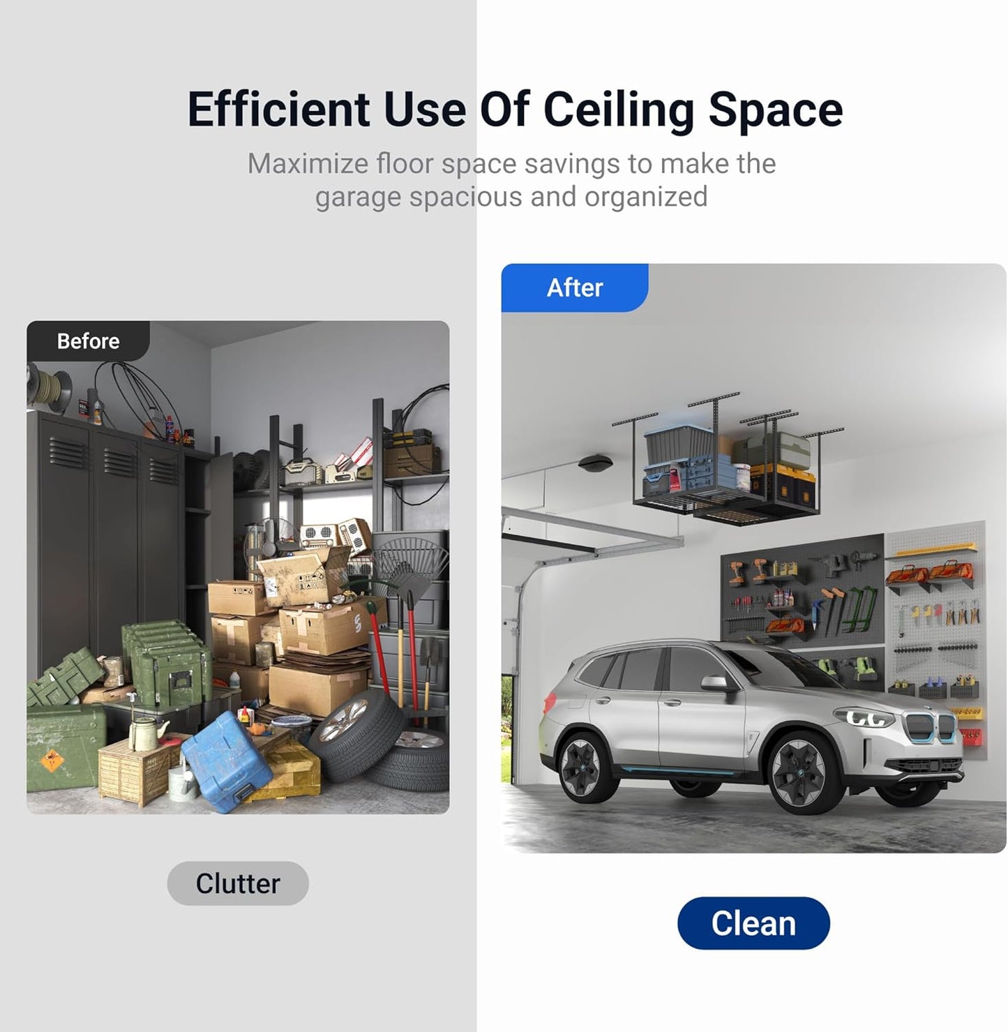 FLEXIMOUNTS 2x3FT Garage Storage Rack Overhead, Adjustable Ceiling Storage Racks, Metal Garage Organization System with 155LBS Weight Capacity(Black)