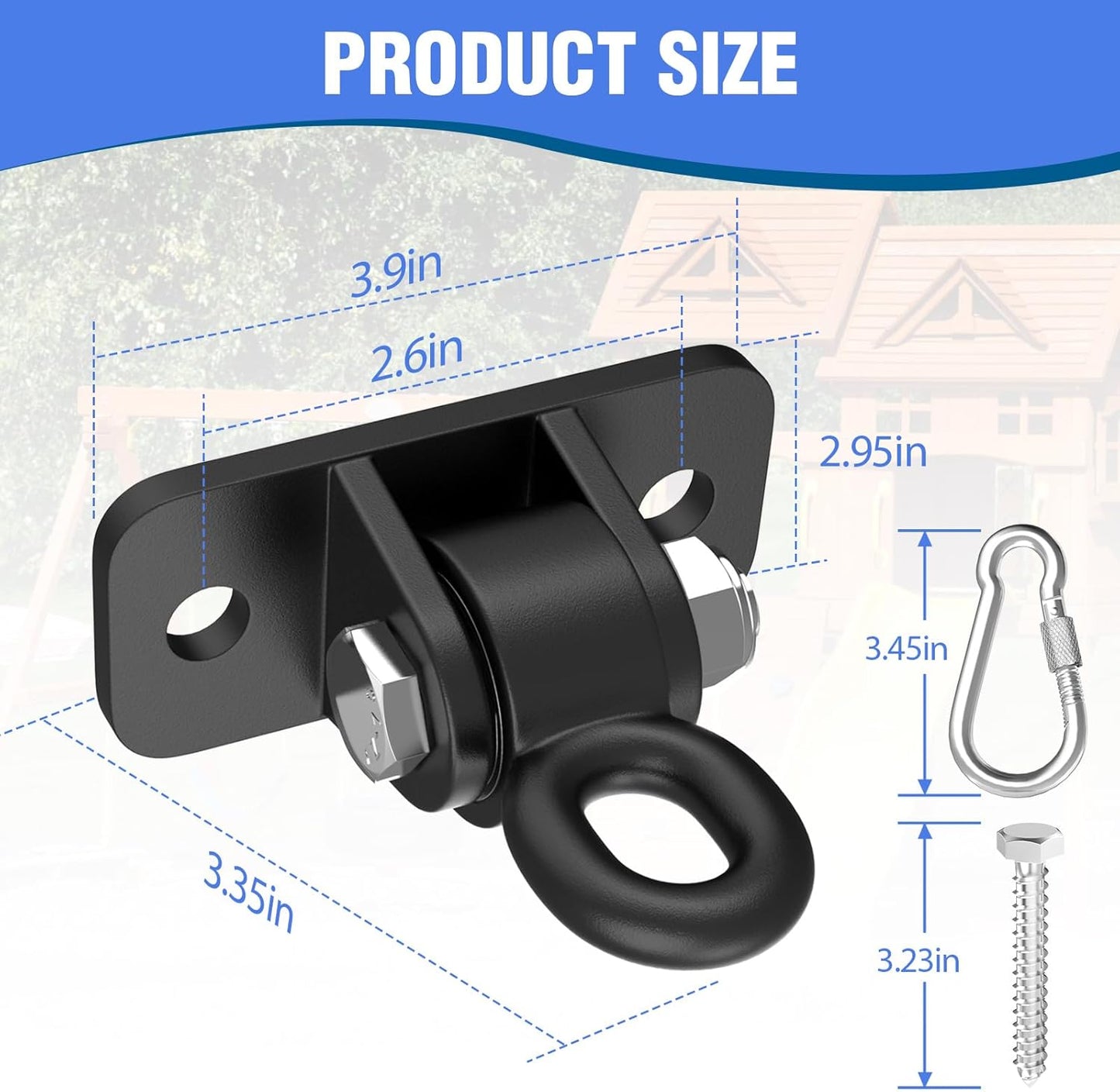 Heavy Duty Swing Hangers with Bearing, Porch Swing Hanging Kit for Outdoor Playground Tree Indoor Ceiling Mount Hardware Brackets with Snap Hooks for Yoga Hammock Punching Bag Accessories 8PCS Black