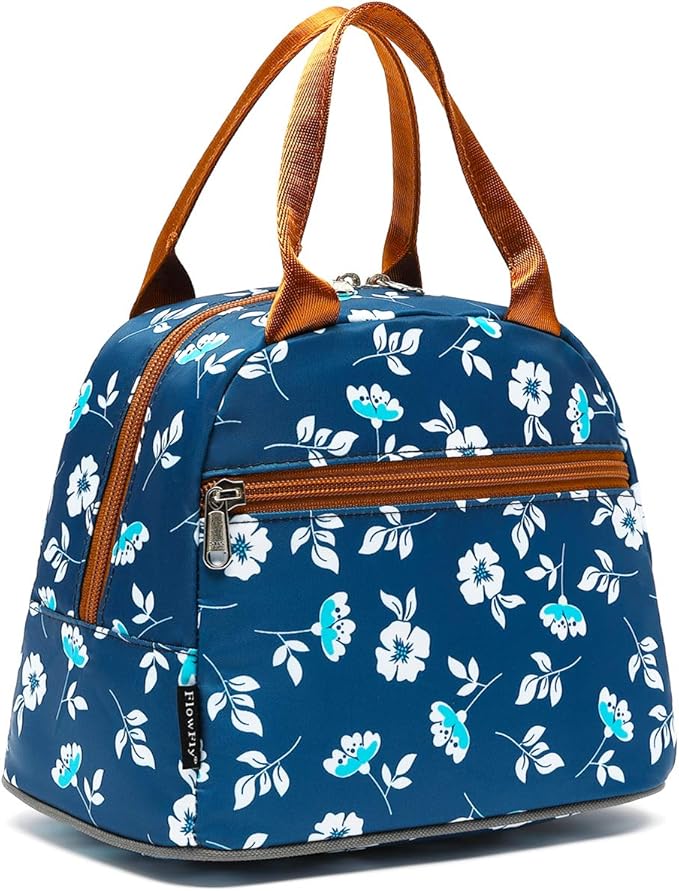 FlowFly Insulated Lunch Cooler Bag - Tote Bag Organizer for Women/Men, Floral#White