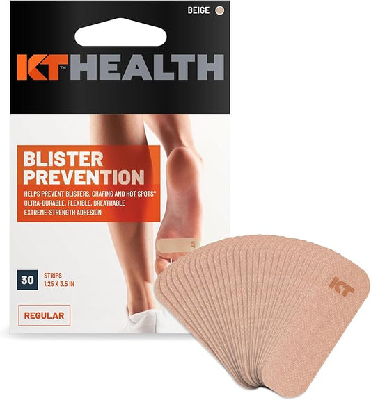 KT Health Blister Prevention Tape – 30 Precut Strips for Blister Protection, Strong Adhesive, Dermatologist Tested, Ideal for Athletes and Active Lifestyles – Beige