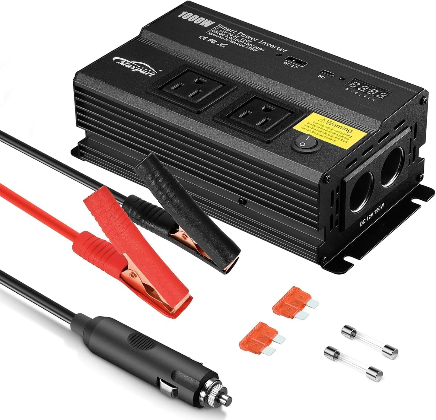 1000W Inverter for Car Power Inverters,12v DC to 110v AC Converter with 3.0 A USB Type-C Outlets, 12 Volt Inverter Car Cigarette Lighter Battery Inverter for Vehicles