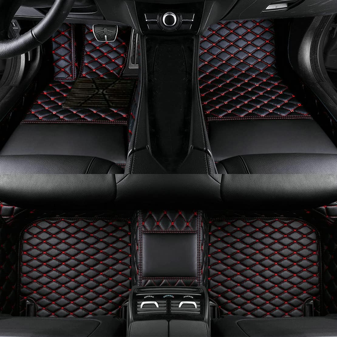 Add Personal Touch to Your Vehicle with IMEISH Customizable Logo Text Car Mats for 99% of vehiclesPads Protection Non-Slip Leather Floor Liners (Black red)