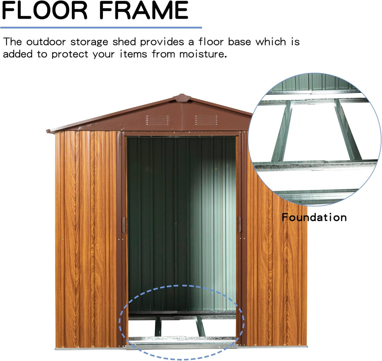 6x6 FT Outdoor Storage Shed, Metal Garden Shed with Frame Floor, Outside Tool Shed with Lockable Sliding Doors, Waterproof Storage Building with Sloped Roof for Backyard, Patio, Lawn, Coffee