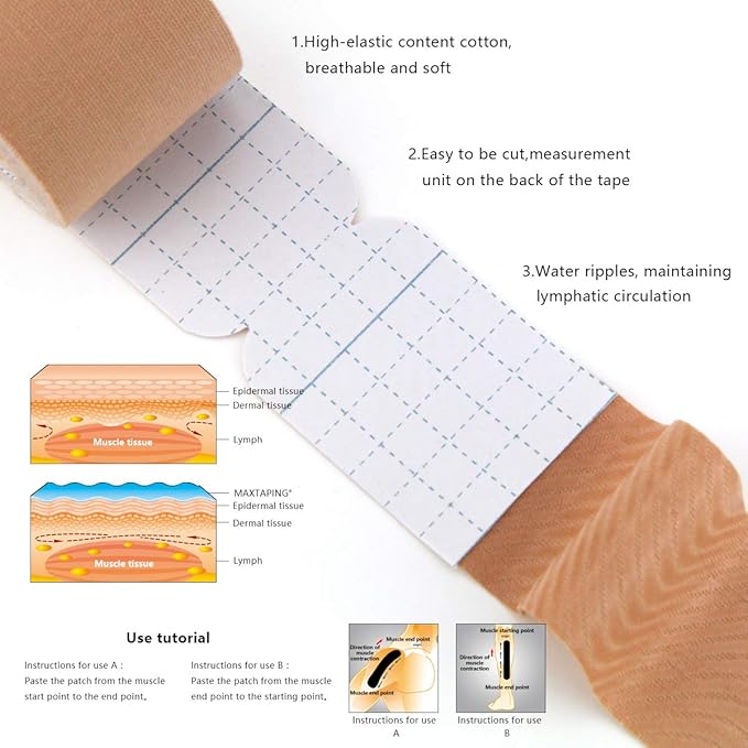 AUPCON Kinesiology Tape Elastic Kinesiology Therapeutic Athletic Tape Hypoallergenic Breathable Cotton Sports Muscle Tape Therapy Recovery Support for Knee Shoulder Ankle Elbow Shin Neck Splints