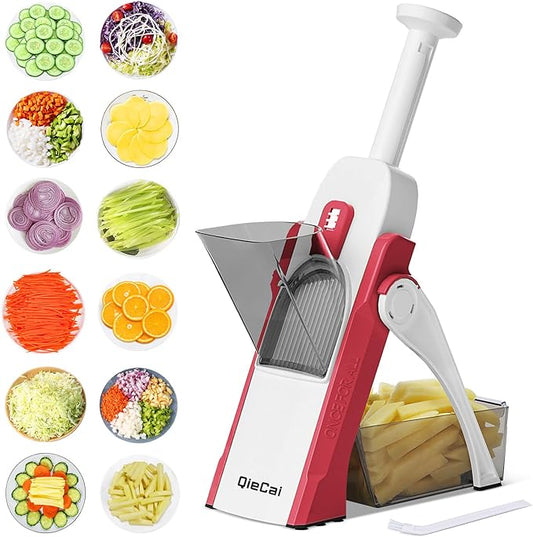 Vegetable Chopper, Safe Mandoline Slicer for Kitchen, Adjustable Thickness Potato Slicer, Manual Food Chopper, Veggie Dicer Kitchen Gadgets Sets (Red)