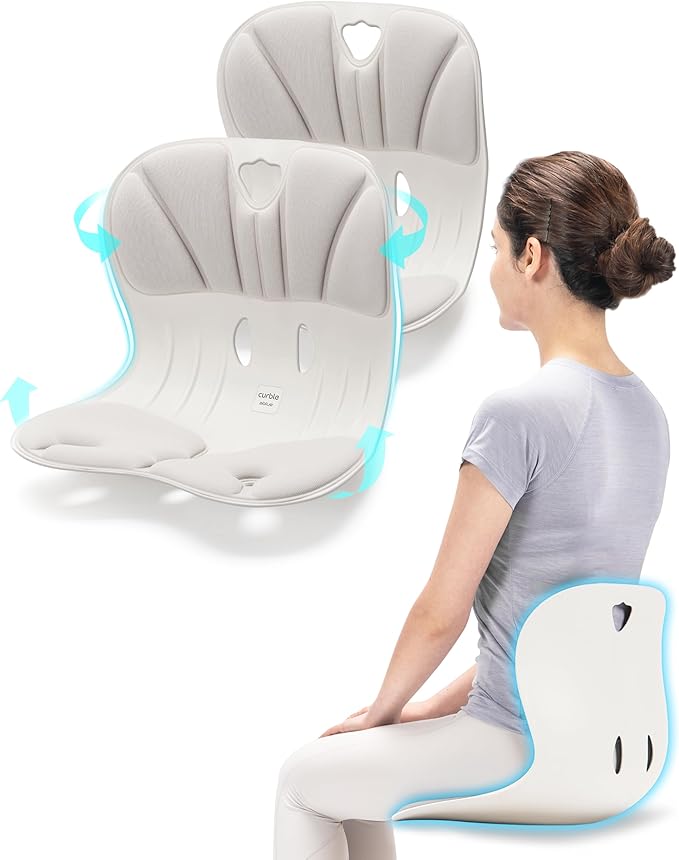 curble Wider(Standard Wide) 2PACK – Ergonomic Lower Back Chair Support, Lumbar Support Back Posture Corrector, Back Pain Relief, Perfect for Office, Floor Seat and Work from Home, Patented (2P Grey)