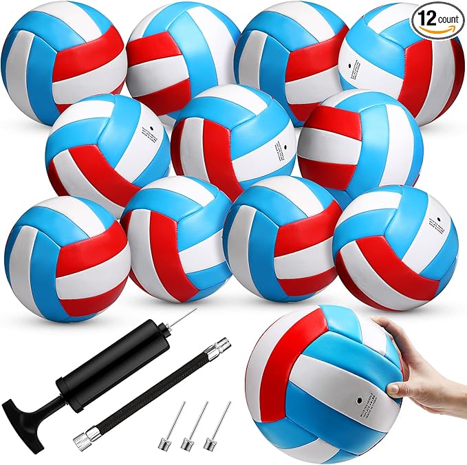 Vinsot 12Pcs Size 5 Recreational Volleyballs with Air Pump Regulation Soft Volleyball Ball for Outdoor Indoor Play Waterproof Volleyball Bulk for Beginner Gym Training Beach Swimming Pool