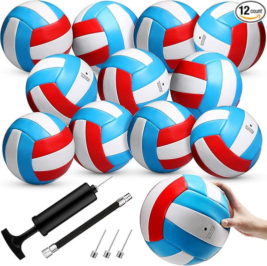 Vinsot 12Pcs Size 5 Recreational Volleyballs with Air Pump Regulation Soft Volleyball Ball for Outdoor Indoor Play Waterproof Volleyball Bulk for Beginner Gym Training Beach Swimming Pool