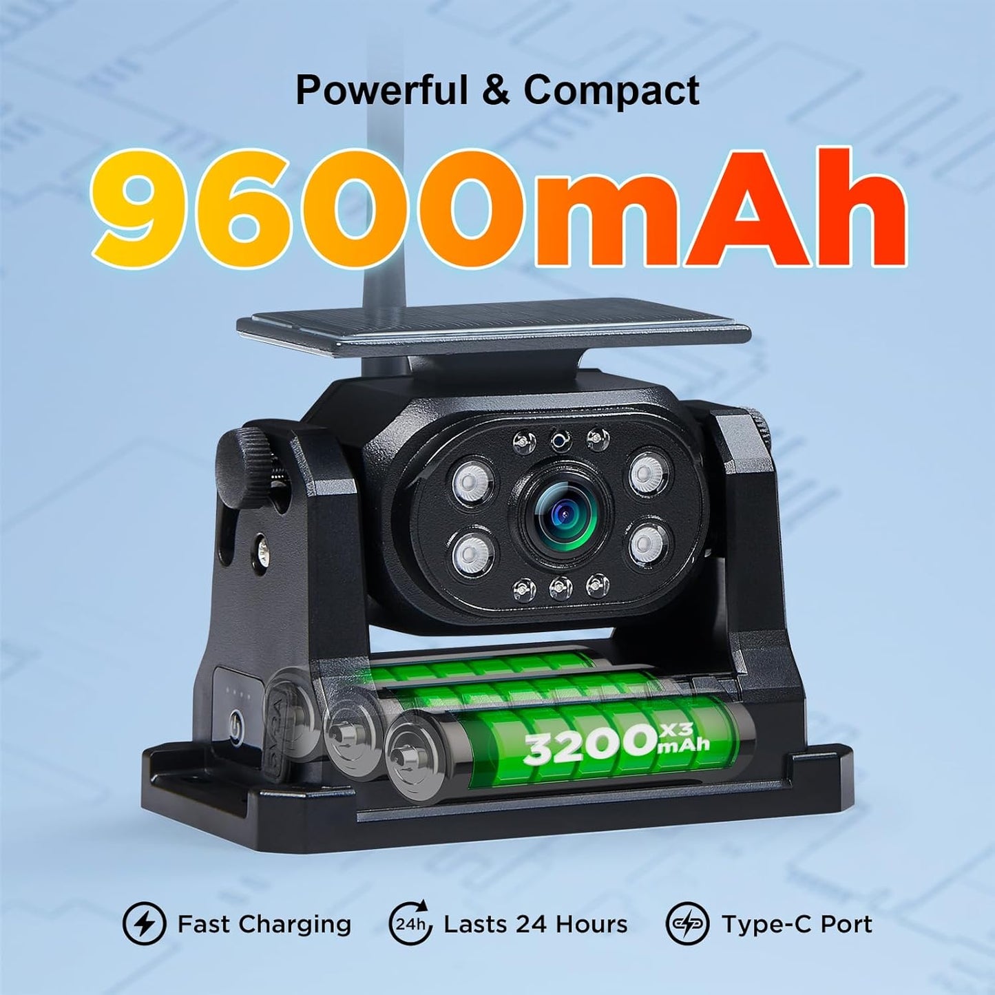 Wireless Magnetic Backup Camera, 9600mAh Battery Powered Rechargeable Waterproof HD Solar Back Up Rear View Bluetooth Hitch Camera with 7 Inch 1080P Monitor System for Car Truck Trailer RV VN003