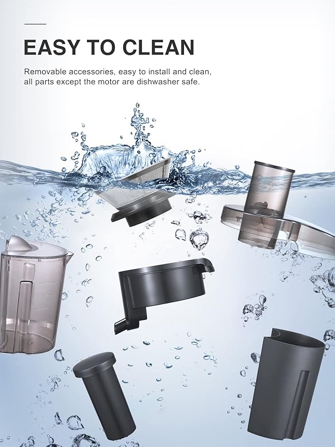 QCen Qcen Juicer Machine, 500W Centrifugal Juicer Extractor with Wide Mouth 3'' Feed Chute for Fruit Vegetable, Easy to Clean, Stainless Steel, BPA-free (Metallic Black)