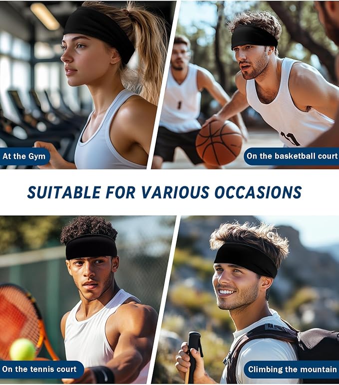 Headband for Men & Women, Sweat Wicking Sports Sweatband Headbands, Workout Running Training Yoga Basketball Hairband