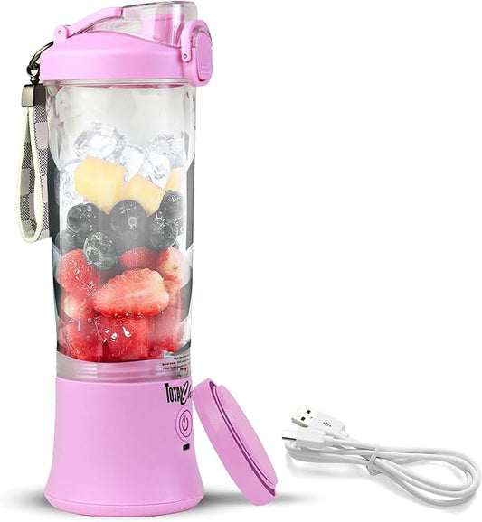 Total Chef Smoothie Portable Blender Personal Mini Juicer for shakes and smoothies travel blender Lid Type-C USB Rechargeable Leakproof Pink