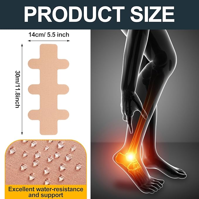 30 Pcs Achilles Tendonitis Kinesiology Tape Precut Achilles Tendon Ankle Tape Latex Free for Sprained Ankle Relief Muscle Support Foot Pain Athletic Sport(Nude)