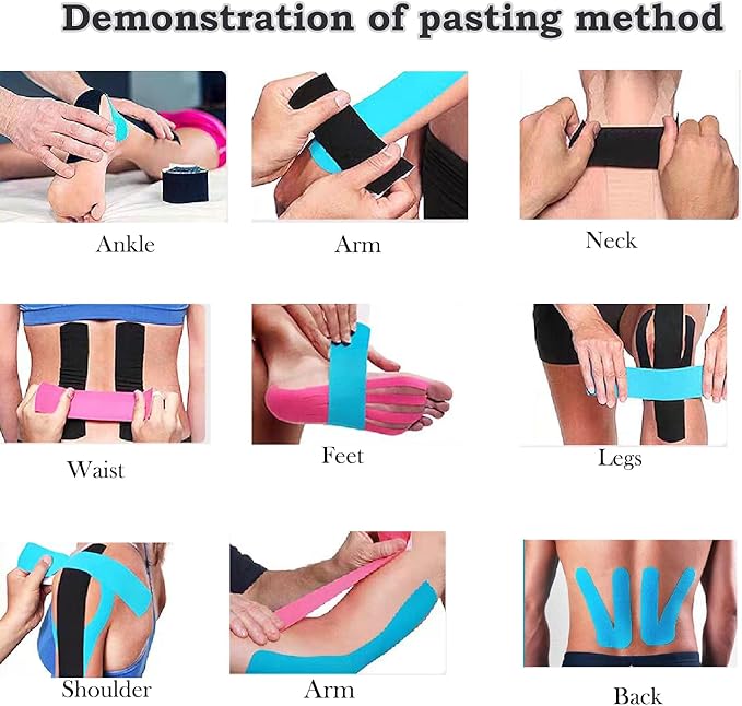 Kinesiology Tape Pro Athletic Sports Breathable Latex Free Tape for Ankle Knees Elastic Running Tennis Swimming Football Sports Activities Tapes(3 Rolls,60 Precut Strips,Blue)