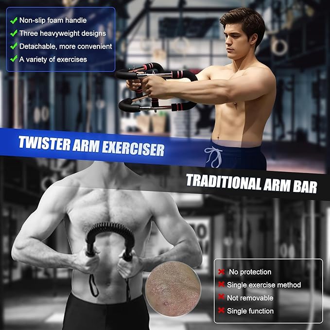 Twister Arm Trainer, 60-110lb Adjustable Resistance Workout Equipment Twister Arm Chest Exerciser Power Twister Bar, Portable Chest Press Machine Detachable Design Fitness for Home & Gym