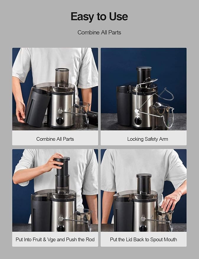 Qcen Juicer Machine, 500W Centrifugal Juicer Extractor with Wide Mouth 3” Feed Chute for Fruit Vegetable, Easy to Clean, Stainless Steel, BPA-free (Black) (Red)