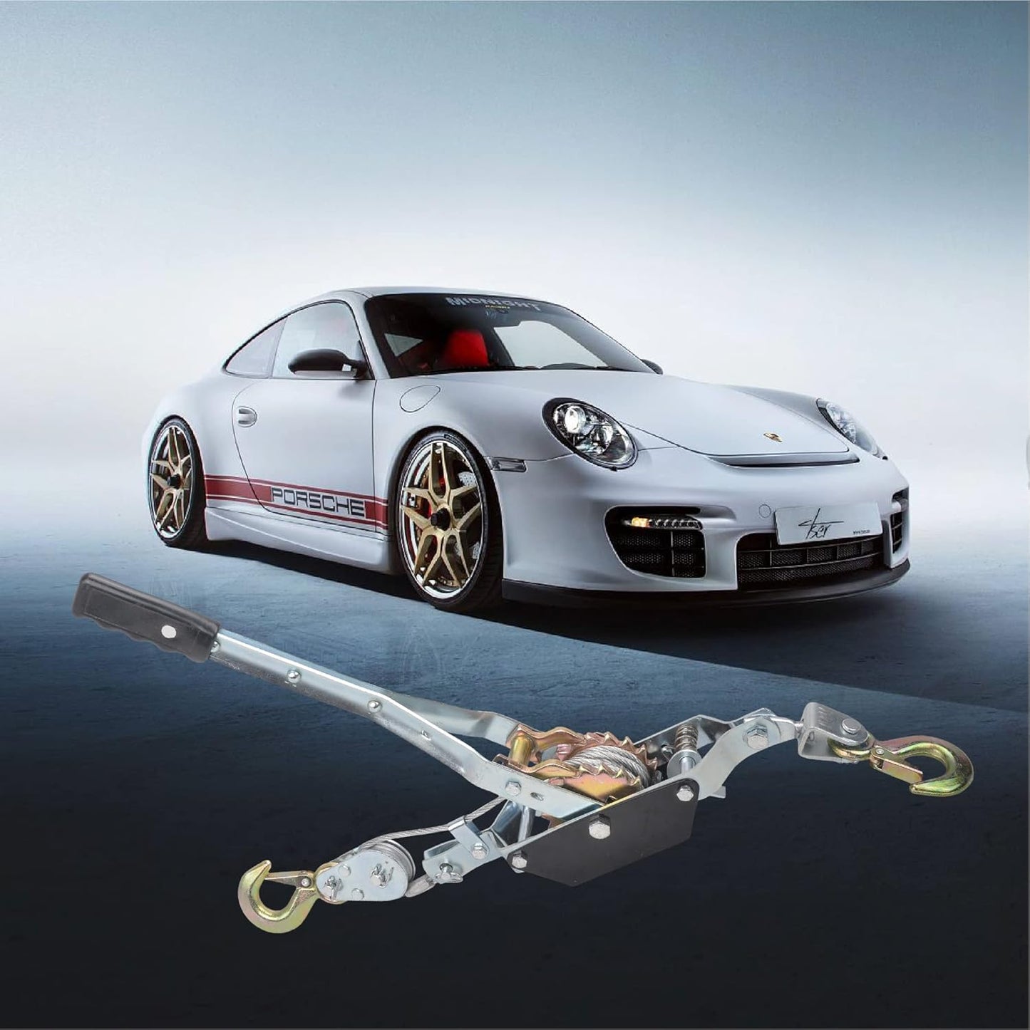 4 Ton Heavy Duty 2 Hook Steel Cable Dual Gear Power Puller Come Along Chain Winch Ratchet Tool, Automotive Hoist Hand Winch Cable Puller Stretcher Lift