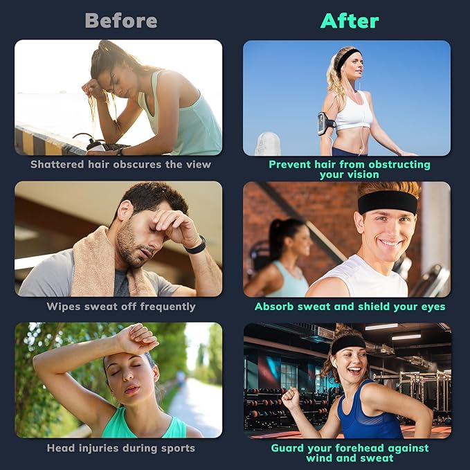 Sweatbands Sports Headband for Men & Women - Terry Cloth Moisture-Wicking Sports Towel Headband for Tennis, Basketball, Running, Gym, and Fitness Working Out