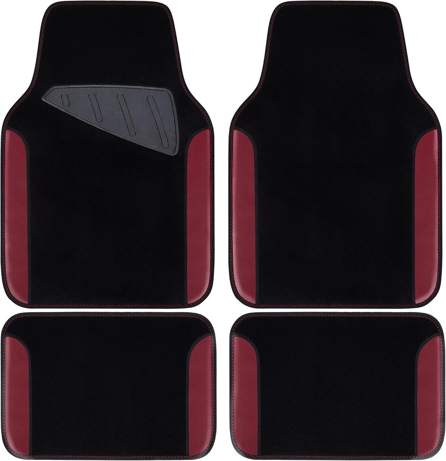CAR PASS Waterproof Universal Fit Car Floor Mats, Car Mats Fit for SUV,Vans,sedans, Trucks,Set of 4pcs Car Carpet with Driver Heel Pad（Black and Burgundy）