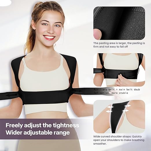 Back Brace Posture Corrector for Women, Upper Back Support Straps Straightener, Hunchback Improve Posture Correct-Shoulder, Upper Back Pain Relief Invisible Under Clothes (Black, S/M)