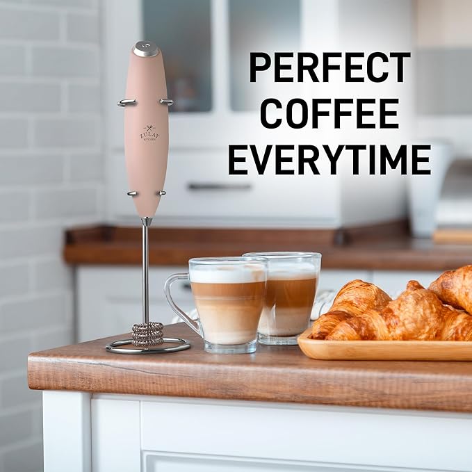 Zulay Kitchen Tornado Whisk Milk Frother with 4 AA Duracell Batteries - Triple Whisk for More Power - Handheld Coffee Frother with Stand - Drink Mixer for Lattes, Matcha & Protein Shakes