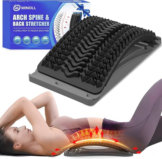Back Stretcher for Lower Back Pain Relief, 4 Level Adjustable Arch Lumbar Back Cracker Board, Back Cracking Device, Back Massager for Scoliosis, Spine Decompression Support - Grey