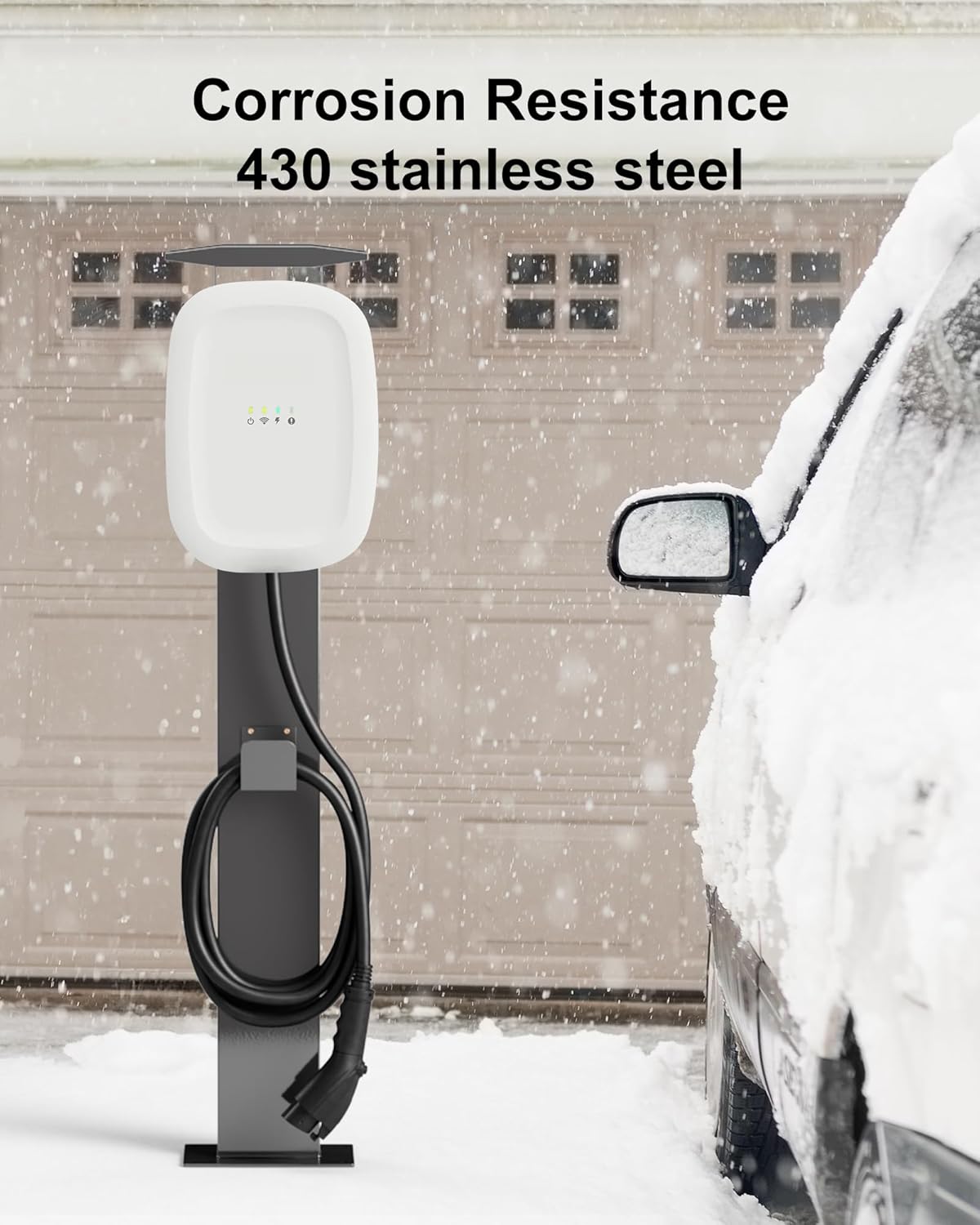 EV Charger Pedestal, Outdoor Electric Vehicle Charger Stand, Freestanding Charging Station Stand Accessory, Corrosion Resistant, Galvanized Steel, for All Level 2 Chargers