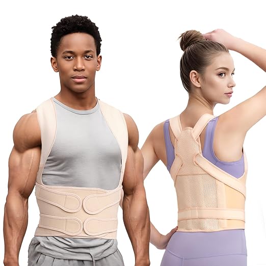 Back Brace Posture Corrector for Women and Men, Full Back Support Straps Straightener, Hunchback Improve Posture-Shoulder, Lumbar and Upper Lower Back Pain Relief (Nude, M)